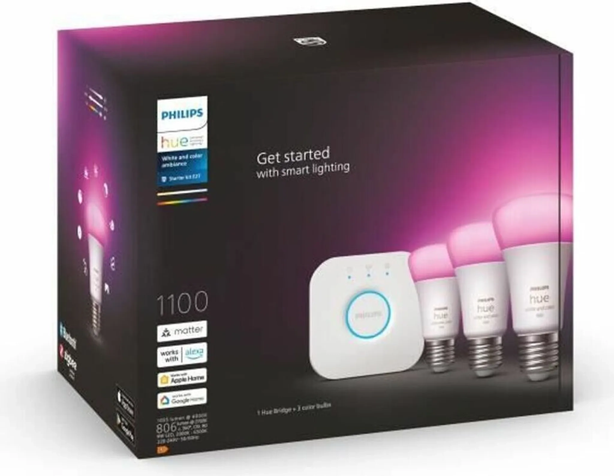 Philips Hue White and Color Ambiance Starterpaket E27 (3 Lampen + Bridge)