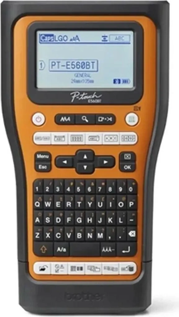 Brother PTE560BTSP Bluetooth QWERTZ Beschriftungsgerät in Orange/Schwarz