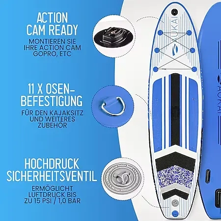 AUKAI® SUP-320-PRO Stand Up Paddle Board (320 × 80 × 15 cm) farbe: Türkis