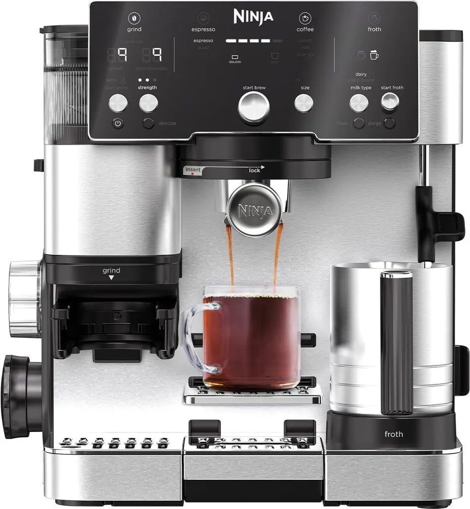 Ninja ES501EU Luxe Essential – 2-in-1 Espressomaschine mit integriertem Mahlwerk und Milchaufschäumer