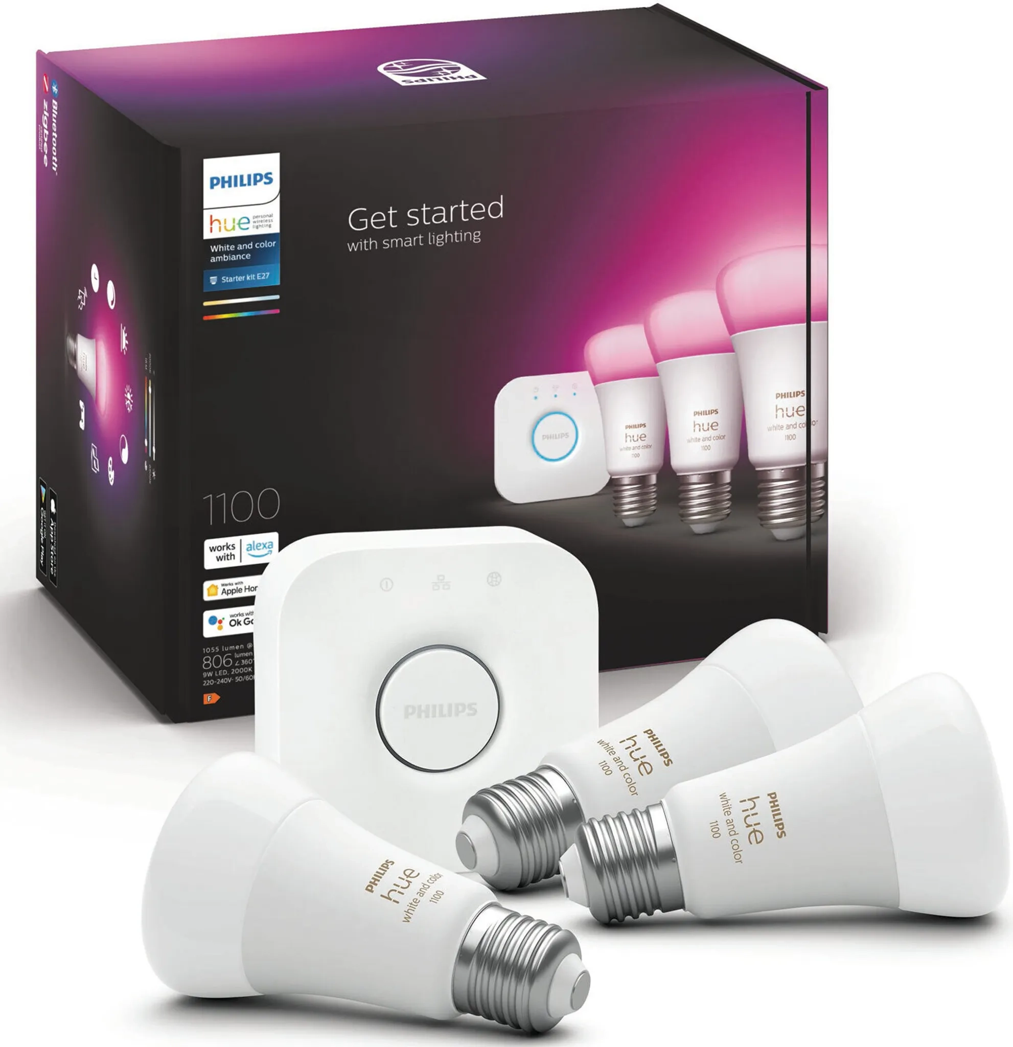 Philips Hue White and Color Ambiance Starterpaket E27 (3 Lampen + Bridge)