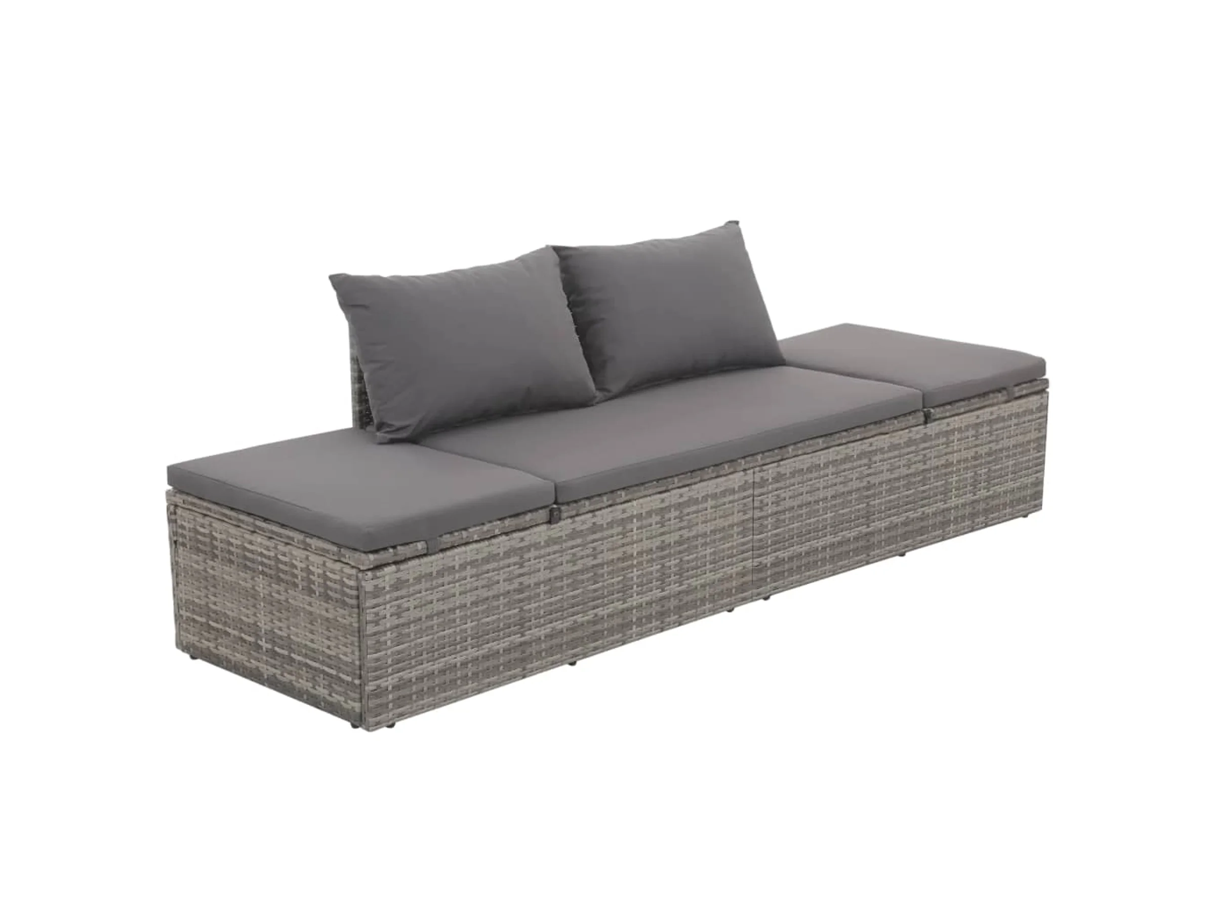 vidaXL Outdoor-Lounge-Bett mit Polster & Kissen aus Poly-Rattan Grau – Verstellbar