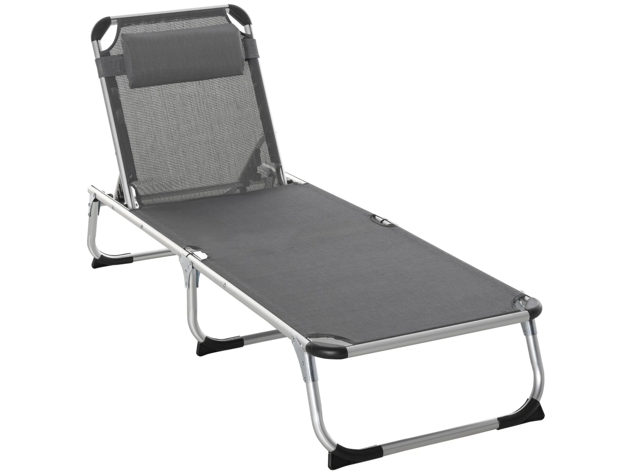 Outsunny Sonnenliege Faltbar mit Kopfkissen Verstellbar Grau – Gartenliege Aluminium